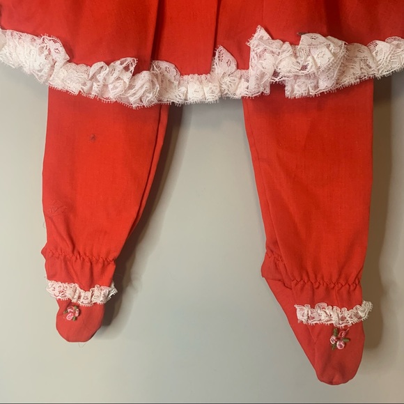 Vintage Bryan Red & White Lace Ruffle Dress & Pants Set - Picture 4 of 9